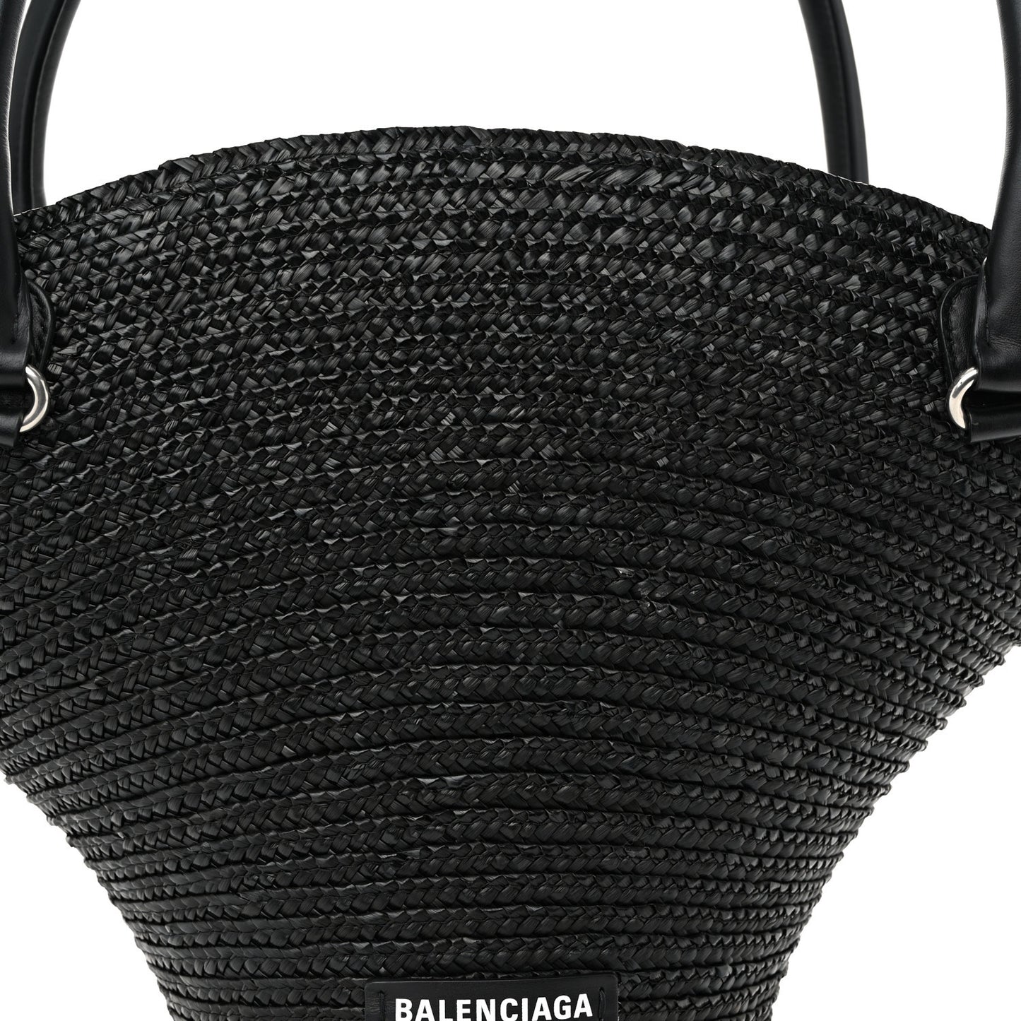 Raffia Woven Medium Basket Tote Black