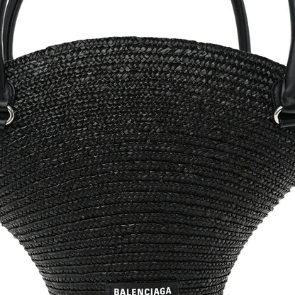 Balenciaga Raffia Woven Medium Basket Tote Black 7 of 9