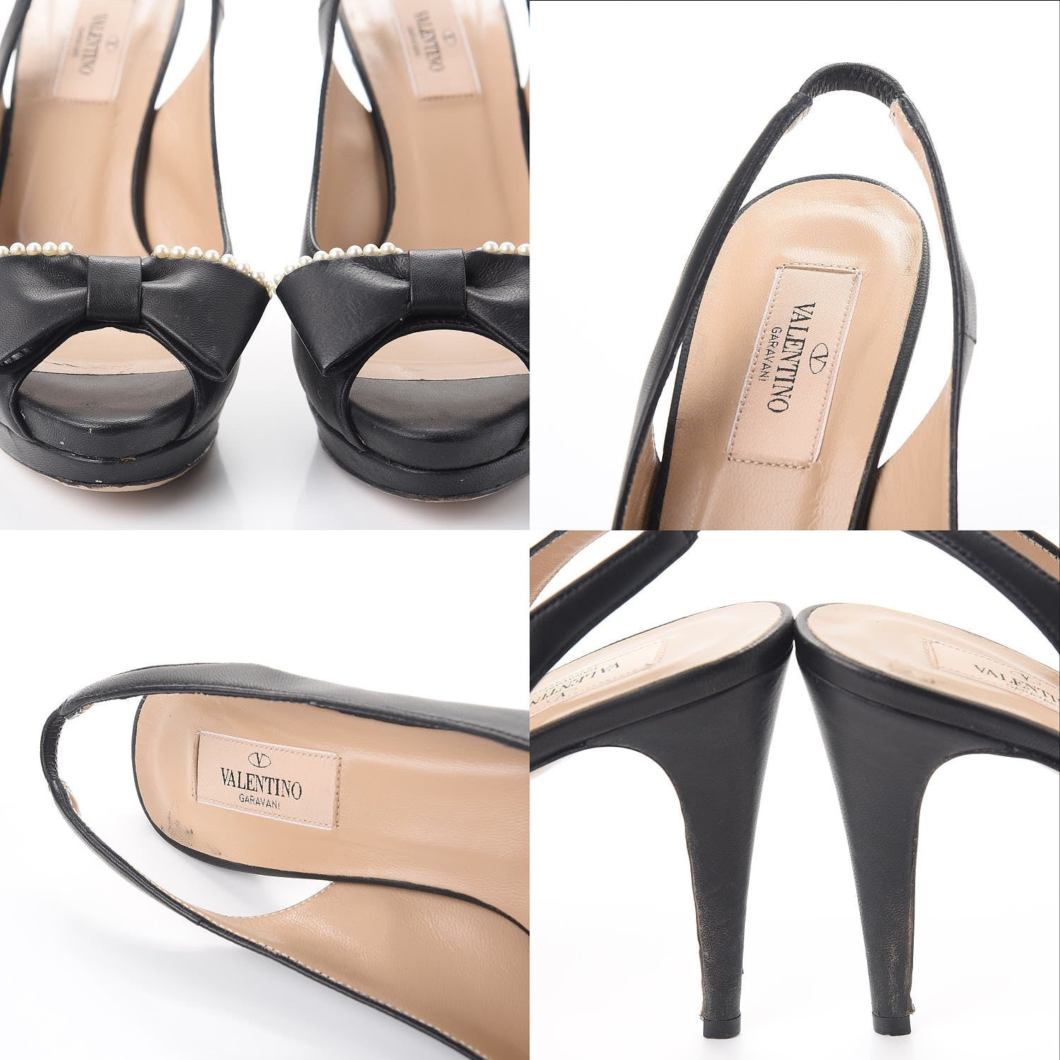 Valentino Garavani Nappa Pearl Bow Peep Toe Slingback Pumps 38.5 Black 11 of 11