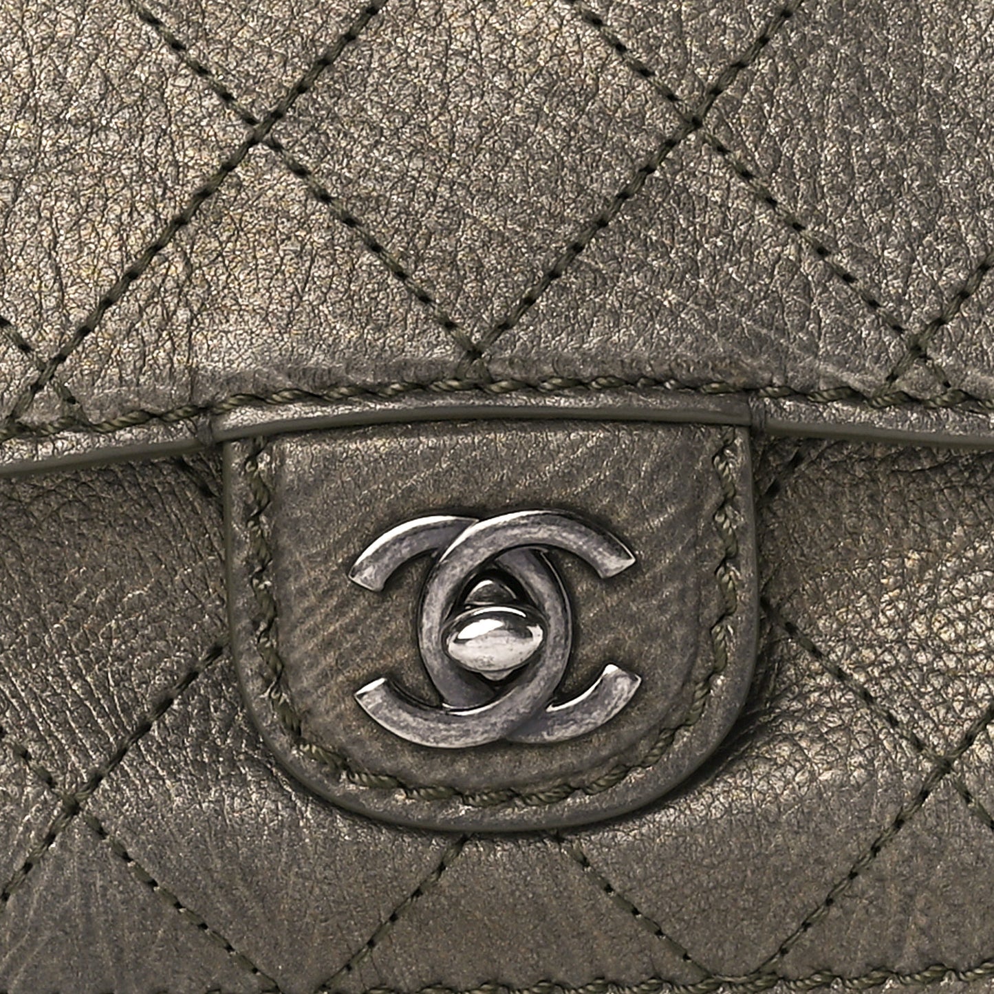 Metallic Calfskin Small Coco Twin Flap Dark Green