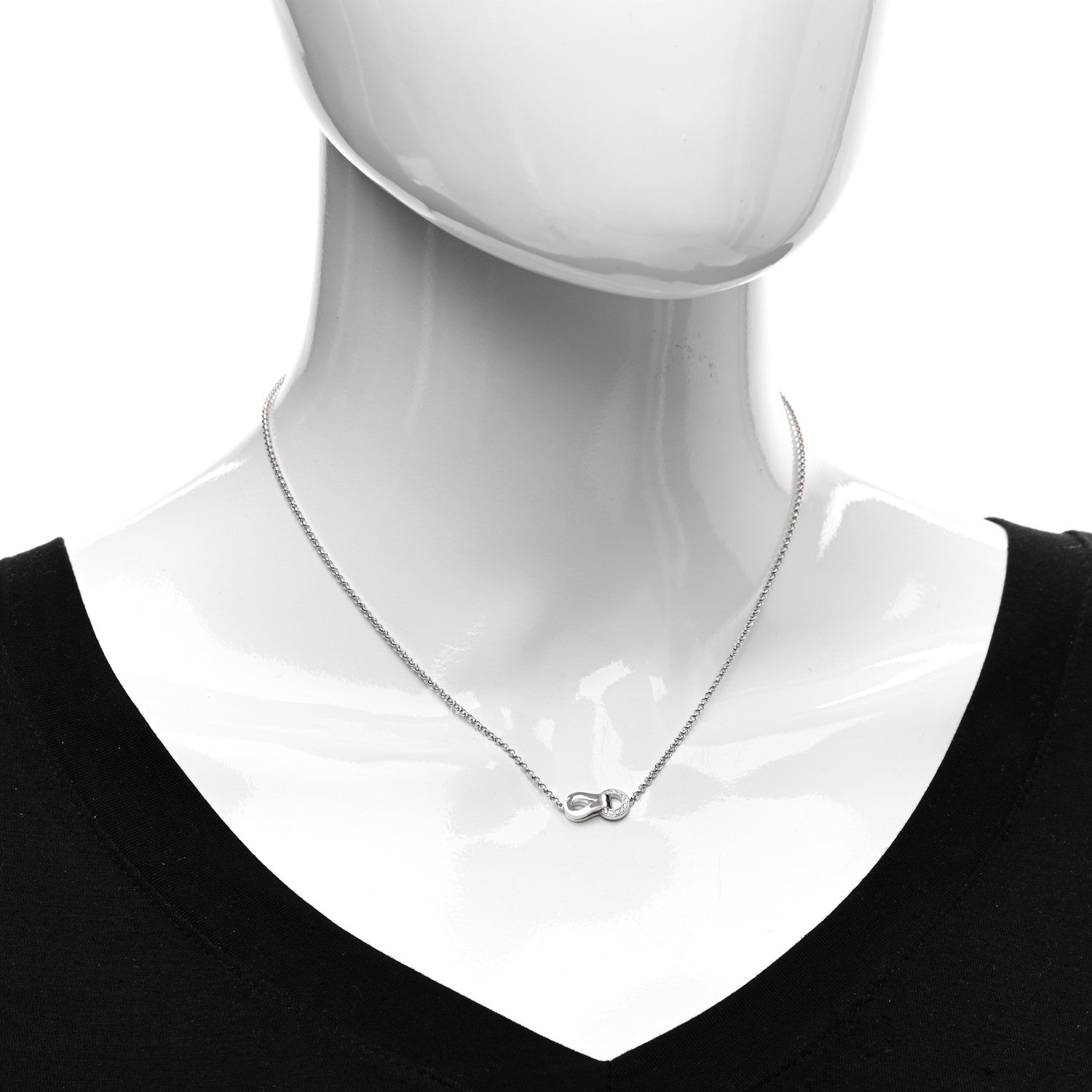 Cartier 18K White Gold Diamond Agrafe Paved Pendant Necklace 2 of 5