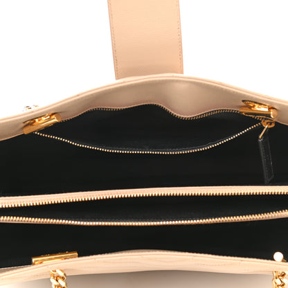 Saint Laurent Grain De Poudre Matelasse Chevron Monogram Shopping Bag Dark Beige 5 of 10