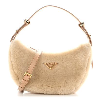 Prada Shearling Arque Shoulder Bag Ecru Noisette 1 of 9