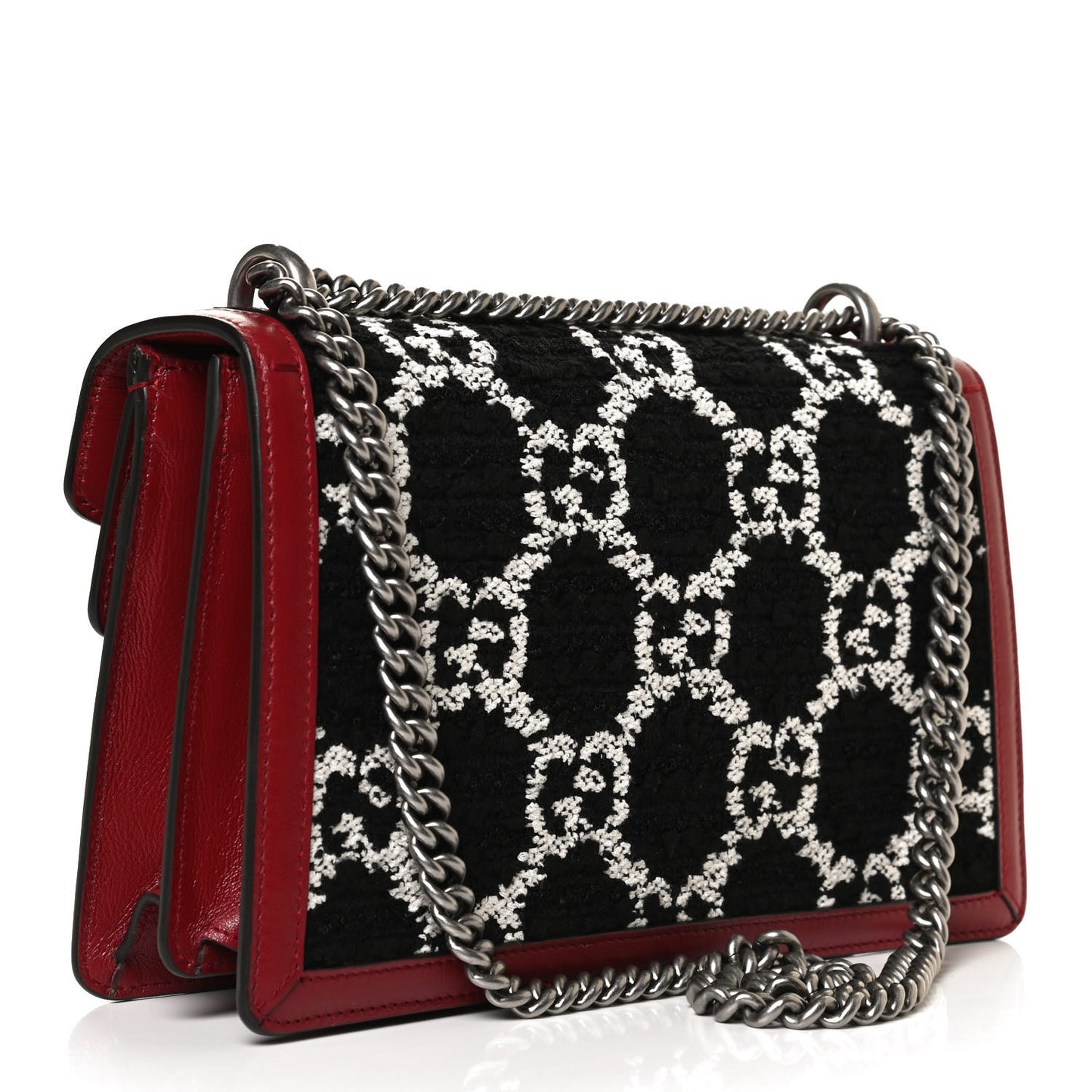 Tweed GG Monogram Small Dionysus Shoulder Bag Black White Romantic Cherry