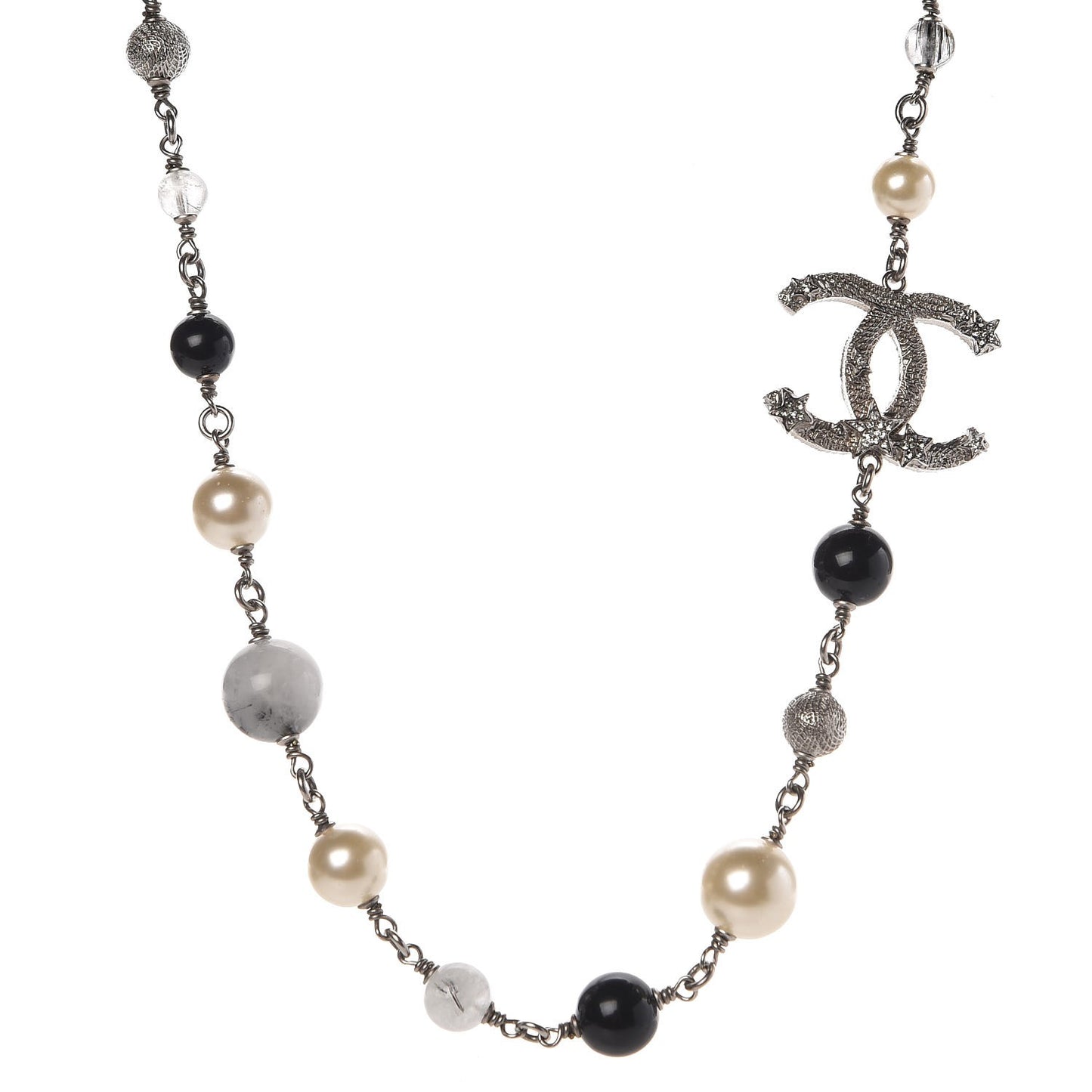Ruthenium Pearl Beaded CC Short Necklace Black