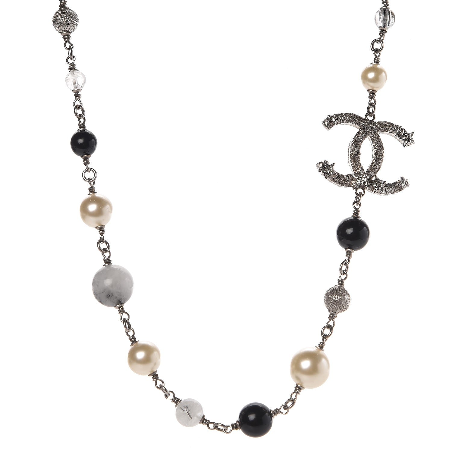 Chanel Ruthenium Pearl Beaded CC Short Necklace Black 1 of 6