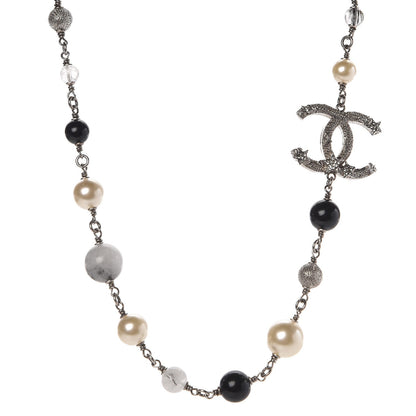 Chanel Ruthenium Pearl Beaded CC Short Necklace Black 1 of 6