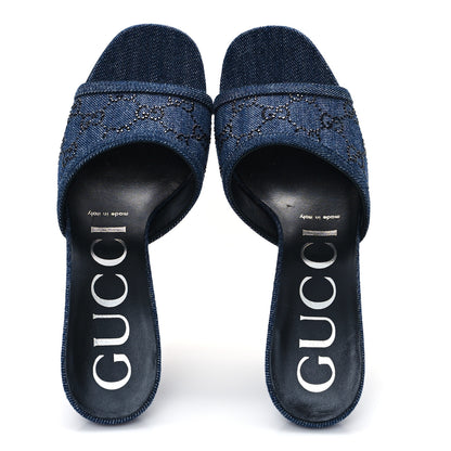 Gucci Denim Crystal GG Monogram Mules 38 Blue 2 of 9