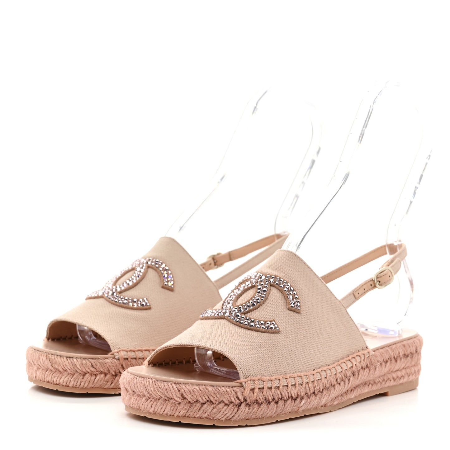 Canvas Strass CC Espadrille Slingback Sandals 38 Pink