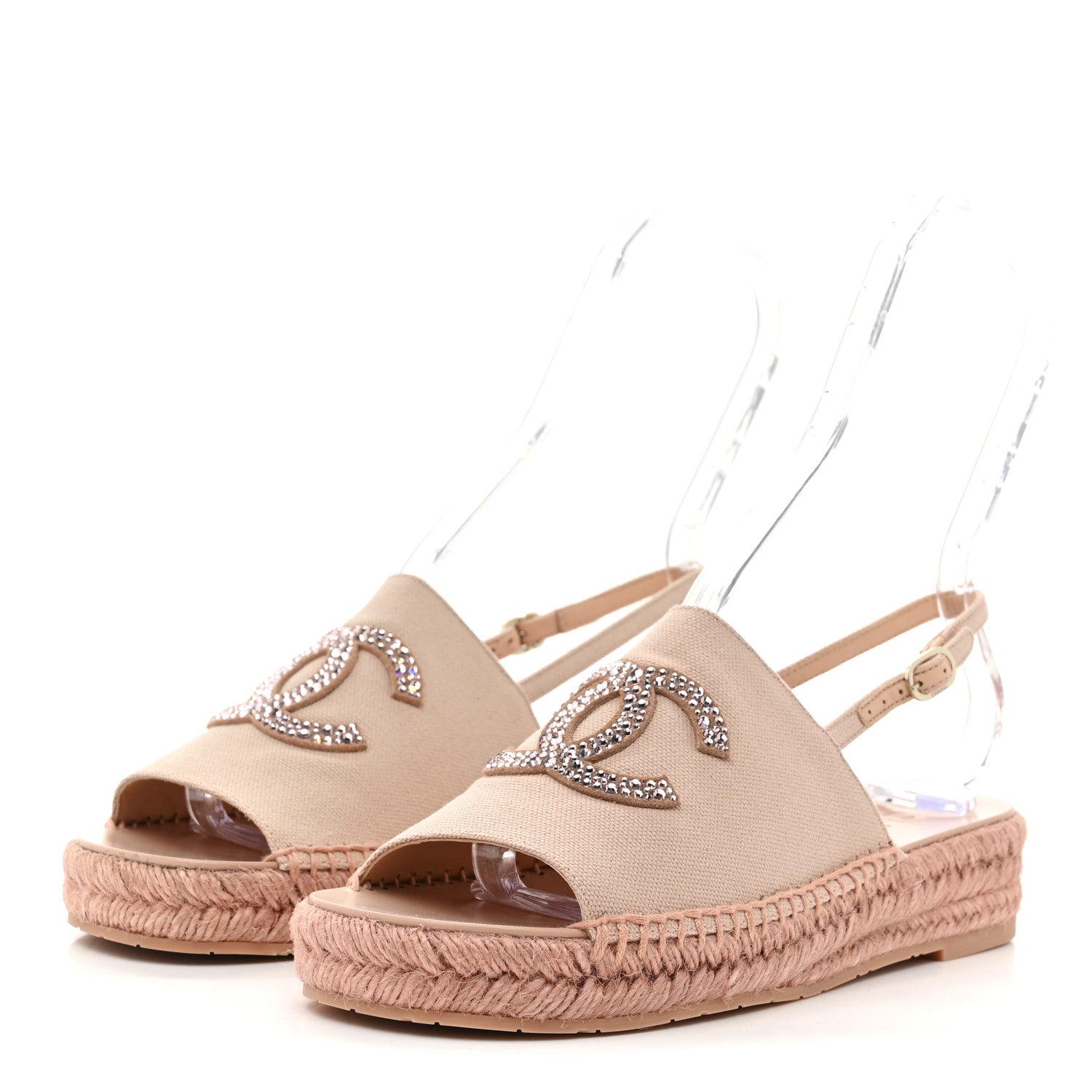Chanel Canvas Strass CC Espadrille Slingback Sandals 38 Pink 4 of 9