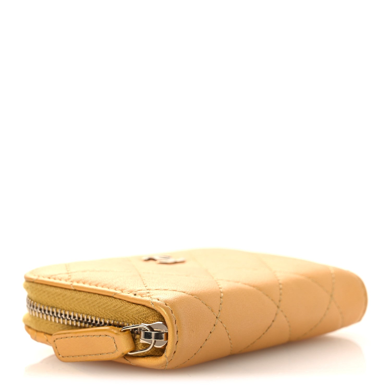 Chanel Metallic Lambskin Quilted Zip Around Coin Purse Wallet Yellow 4 of 10