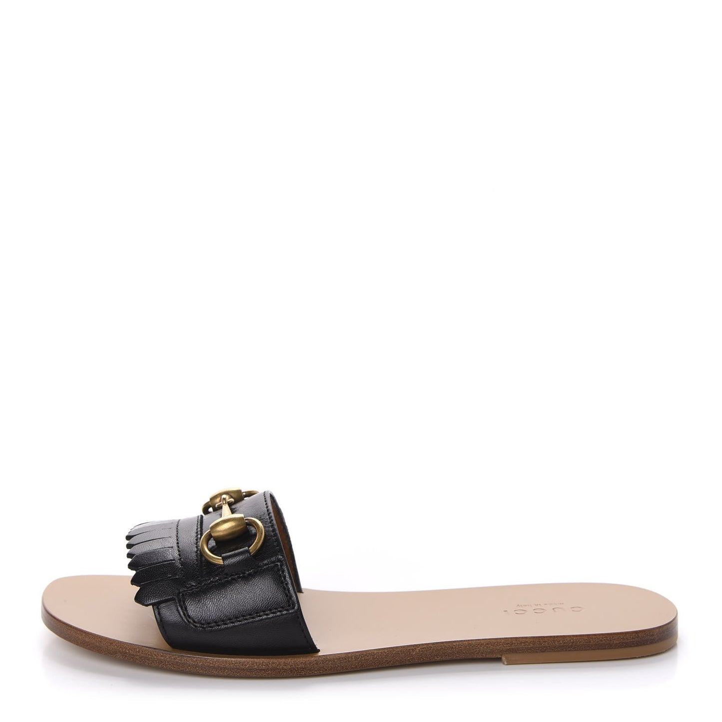 Malaga Kid Fringe Horsebit Slide Sandals 36.5 Black
