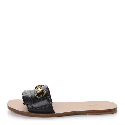 Gucci Malaga Kid Fringe Horsebit Slide Sandals 36.5 Black 1 of 11