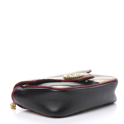 Gucci Vintage Effect Calfskin Matelasse Diagonal Striped Super Mini Torchon GG Marmont Shoulder Bag Black Beige 4 of 10