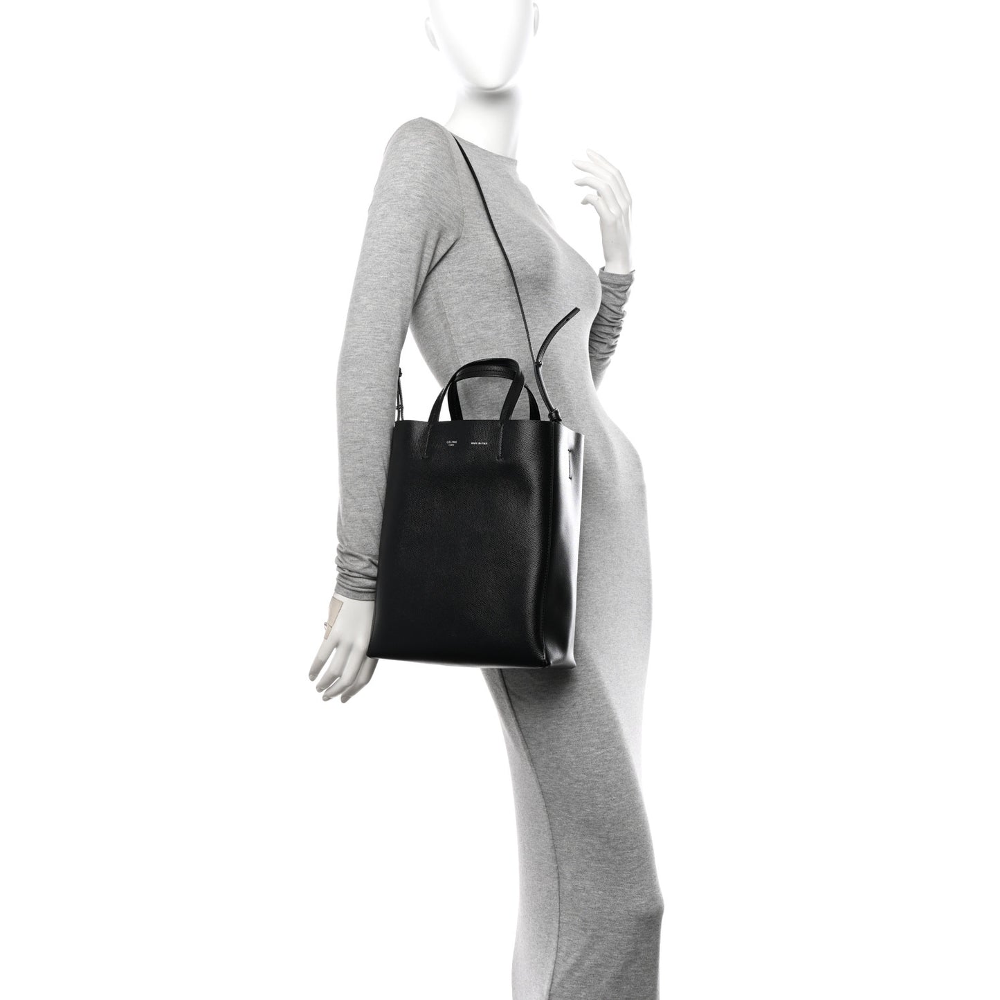Grained Calfskin Small Vertical Cabas Black