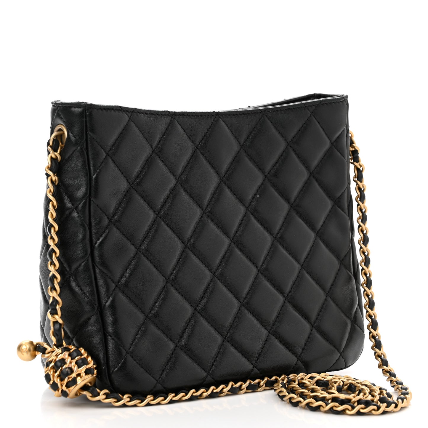 Lambskin Quilted Small Pearl Crush Hobo Black