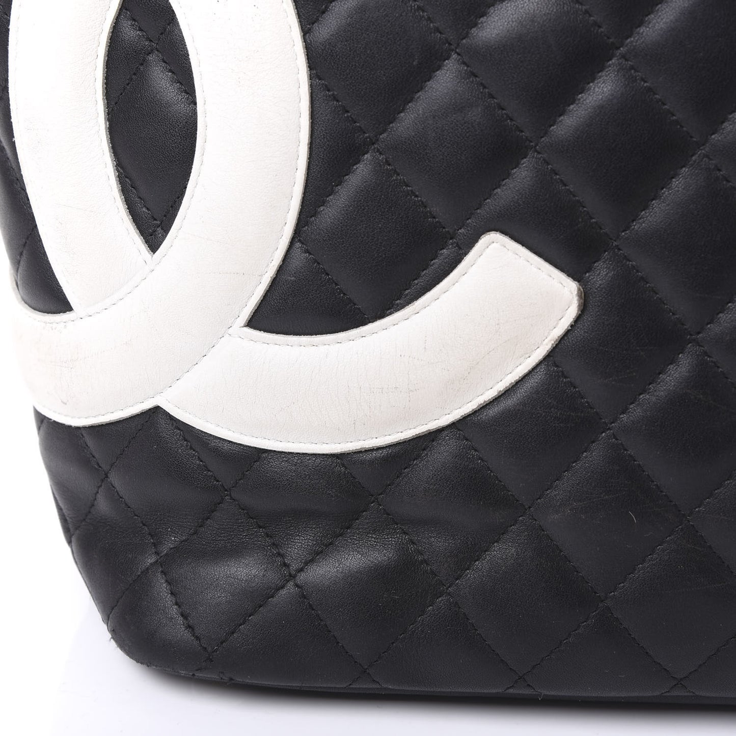 Calfskin Quilted Large Cambon Tote Black White