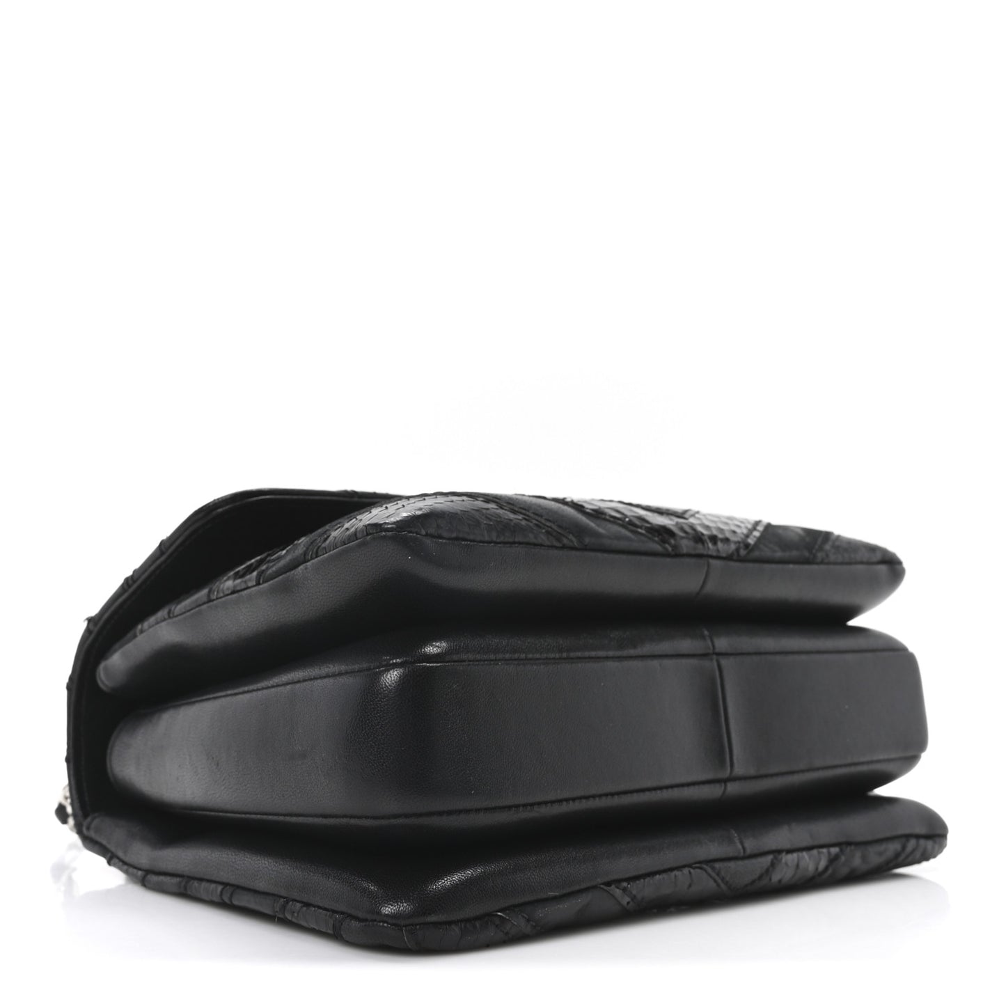Calfskin Sheepskin Watersnake Chevron Quilted CC Small Trendy CC Dual Handle Flap Bag Black