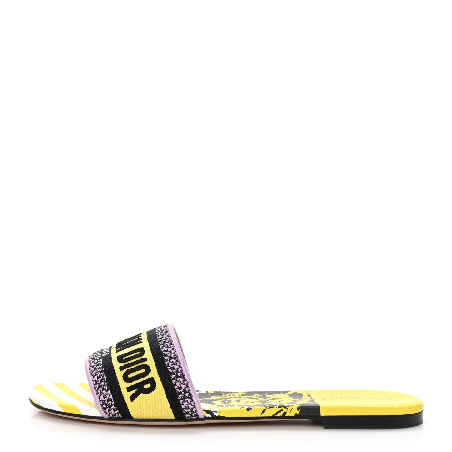 Canvas D-Jungle Pop Embroidered Dway Flat Slide Sandals 41 Bright Yellow Pink Multicolor