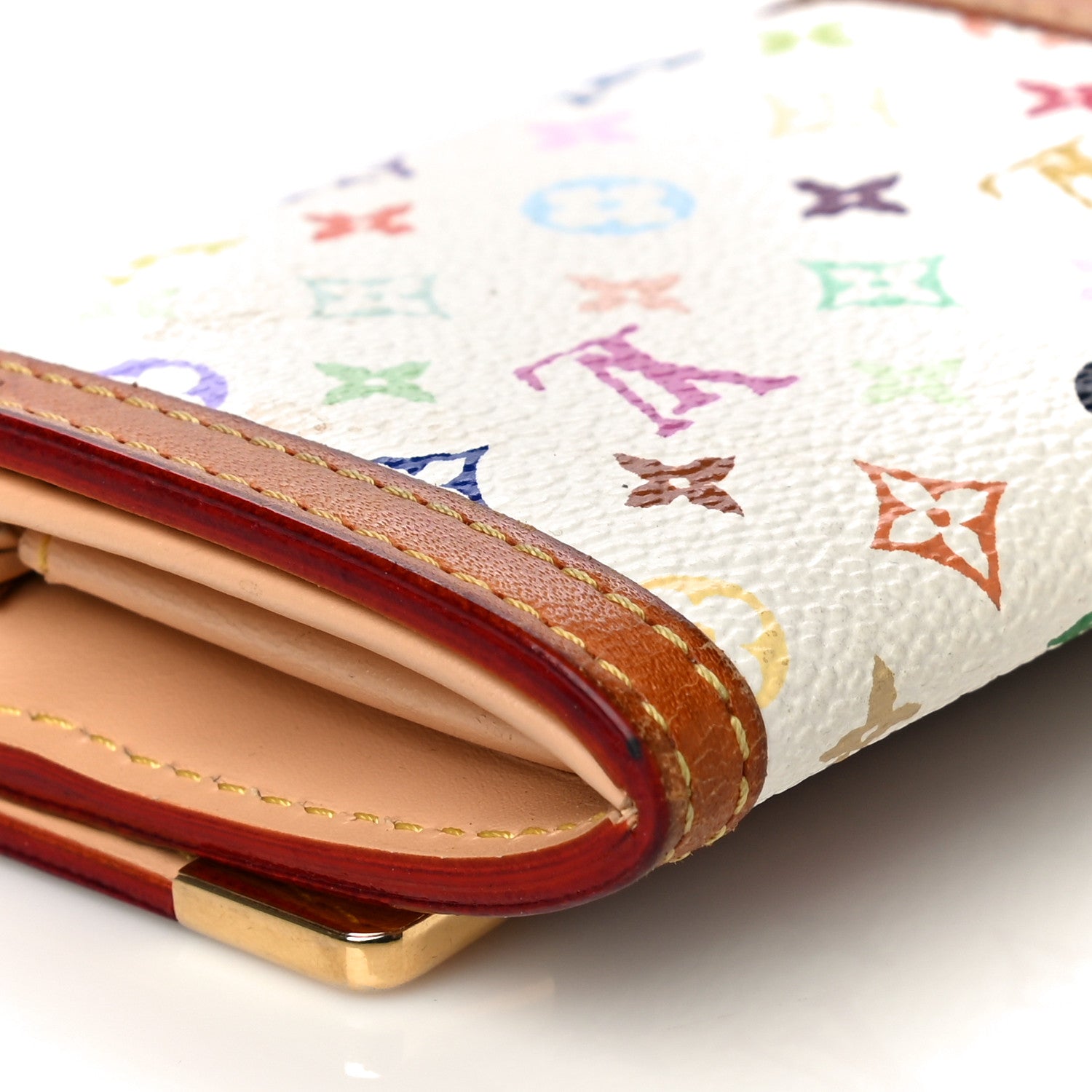 Louis Vuitton Monogram Multicolor Porte-Monnaie Plat Coin Purse White 10 of 15