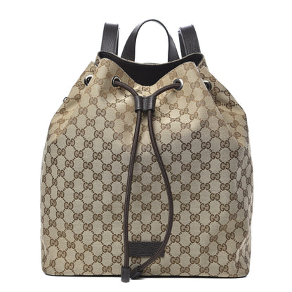 Gucci Monogram Dollar Calfskin O Drawstring Backpack Beige Ebony Testa di Moro Dark Chocolate 1 of 8