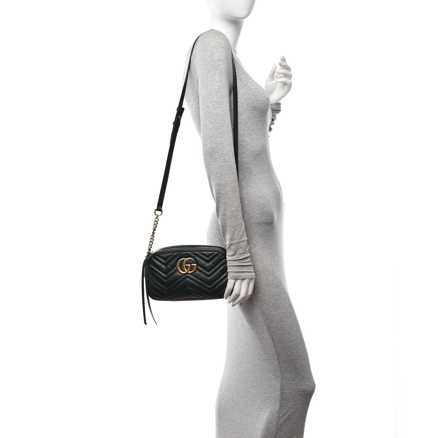 Calfskin Matelasse Small GG Marmont Chain Shoulder Bag Black