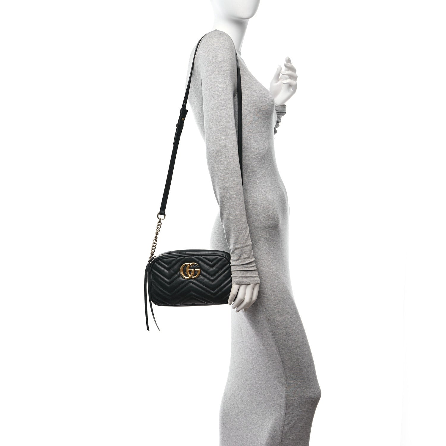 Gucci Calfskin Matelasse Small GG Marmont Chain Shoulder Bag Black 2 of 15