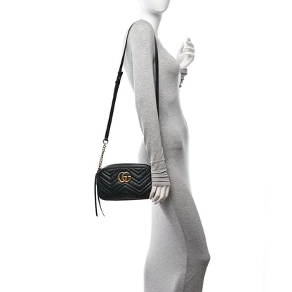 Gucci Calfskin Matelasse Small GG Marmont Chain Shoulder Bag Black 2 of 15