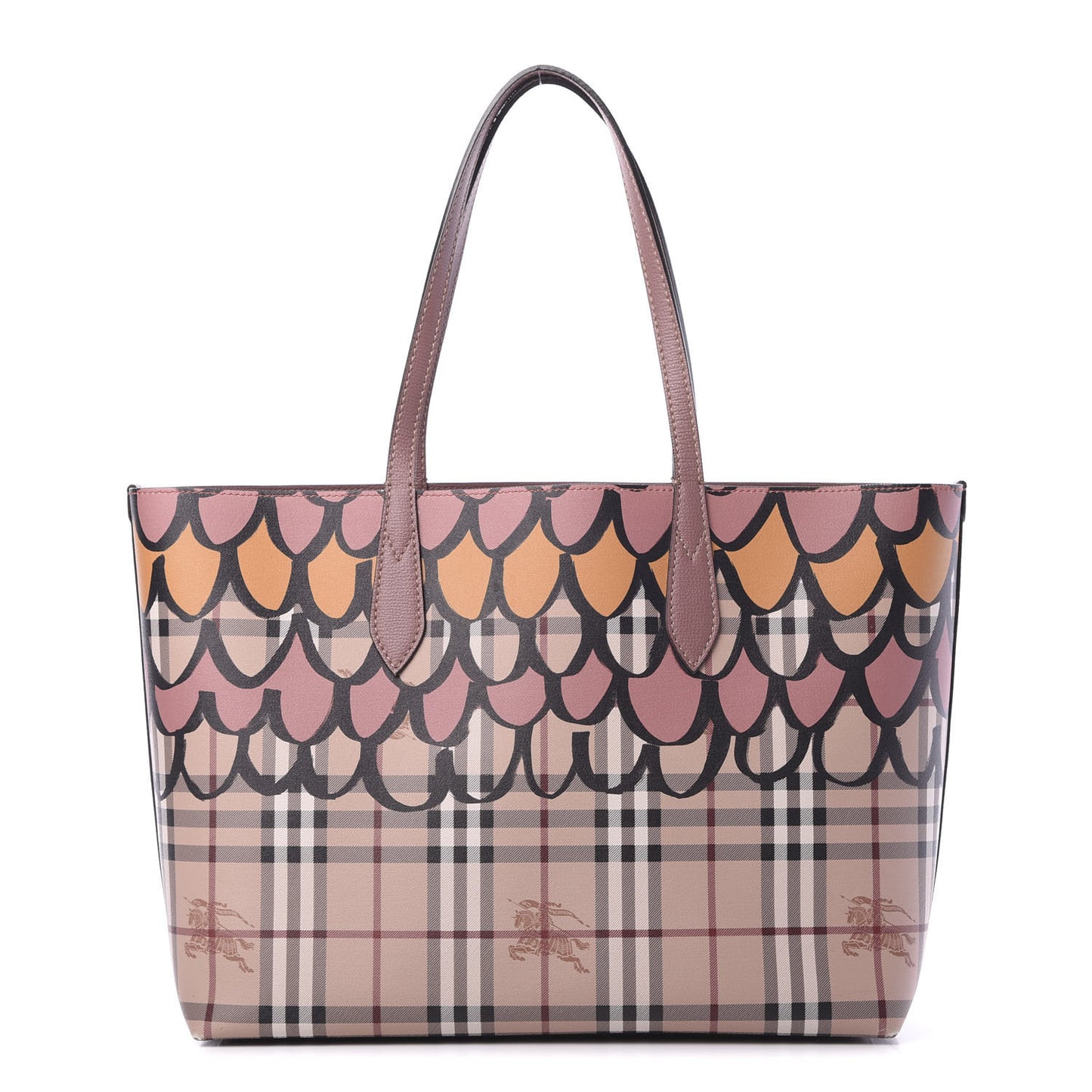 Grainy Calfskin Haymarket Check Graphic Print Medium Reversible Tote Pink