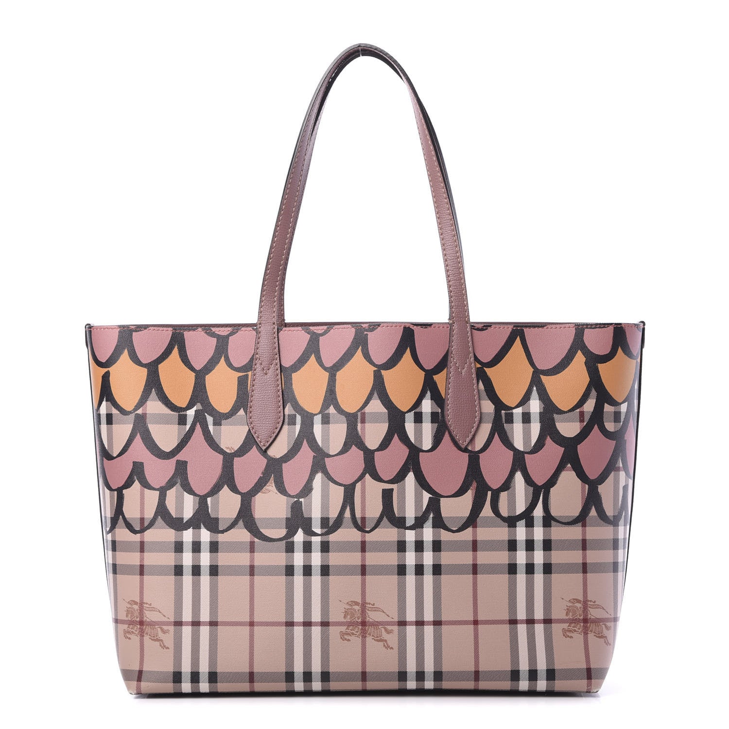 Burberry Grainy Calfskin Haymarket Check Graphic Print Medium Reversible Tote Pink 1 of 21