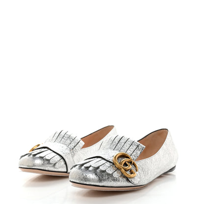 Gucci Galassia GG Marmont Fringe Flats 37.5 Argento 3 of 9