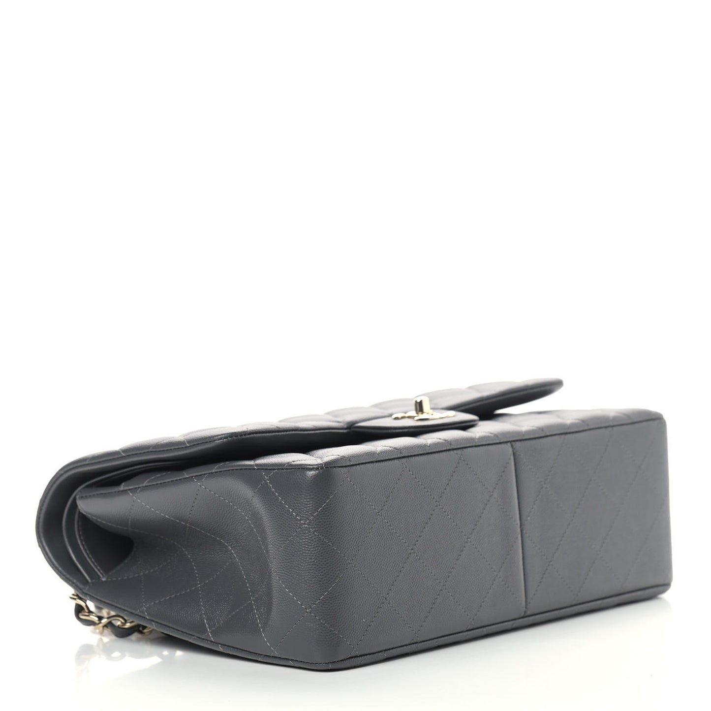 Caviar Quilted Jumbo Double Flap Dark Grey