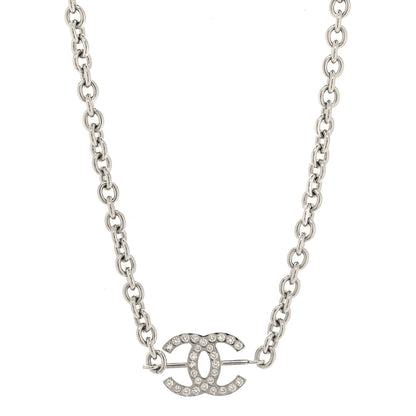 Chanel Metal Strass Chain Link Necklace Silver 1 of 5