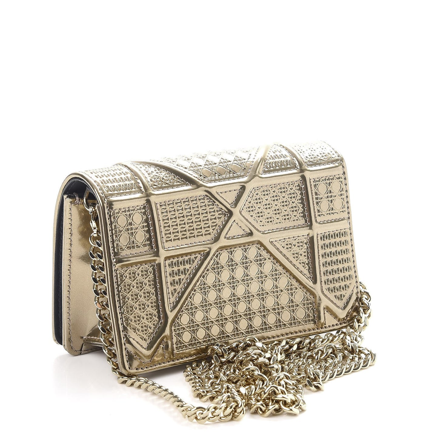 Metallic Patent Micro-Cannage Baby Diorama Flap Bag Champagne