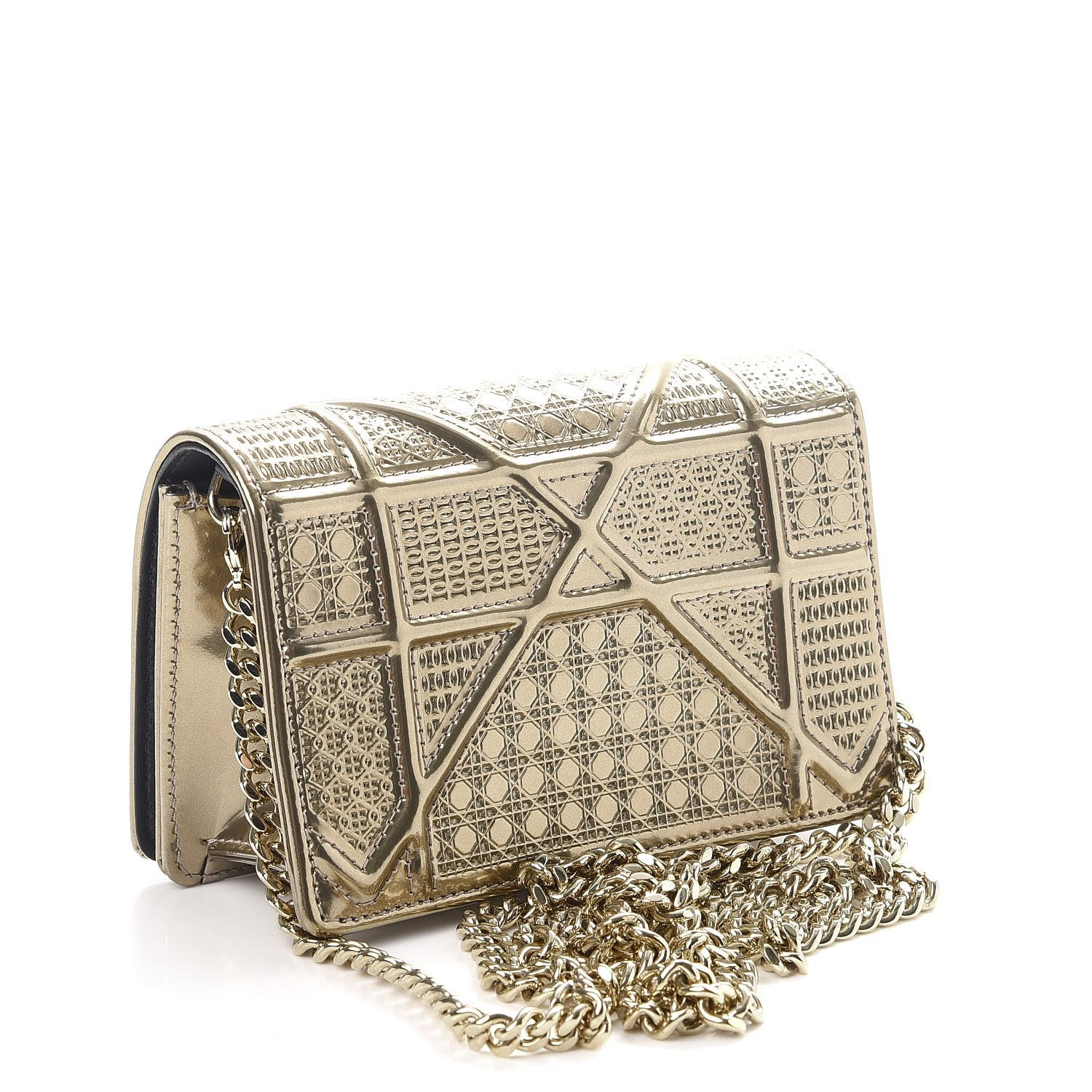 Christian Dior Metallic Patent Micro-Cannage Baby Diorama Flap Bag Champagne 4 of 9
