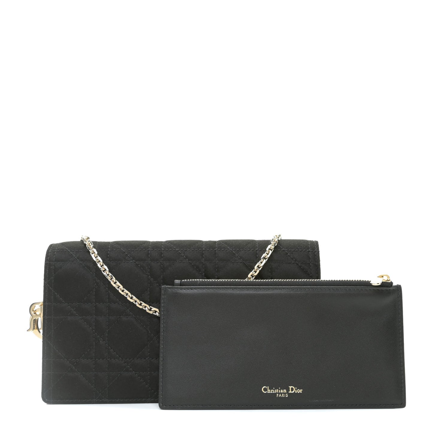 Satin Cannage Lady Dior Clutch Black