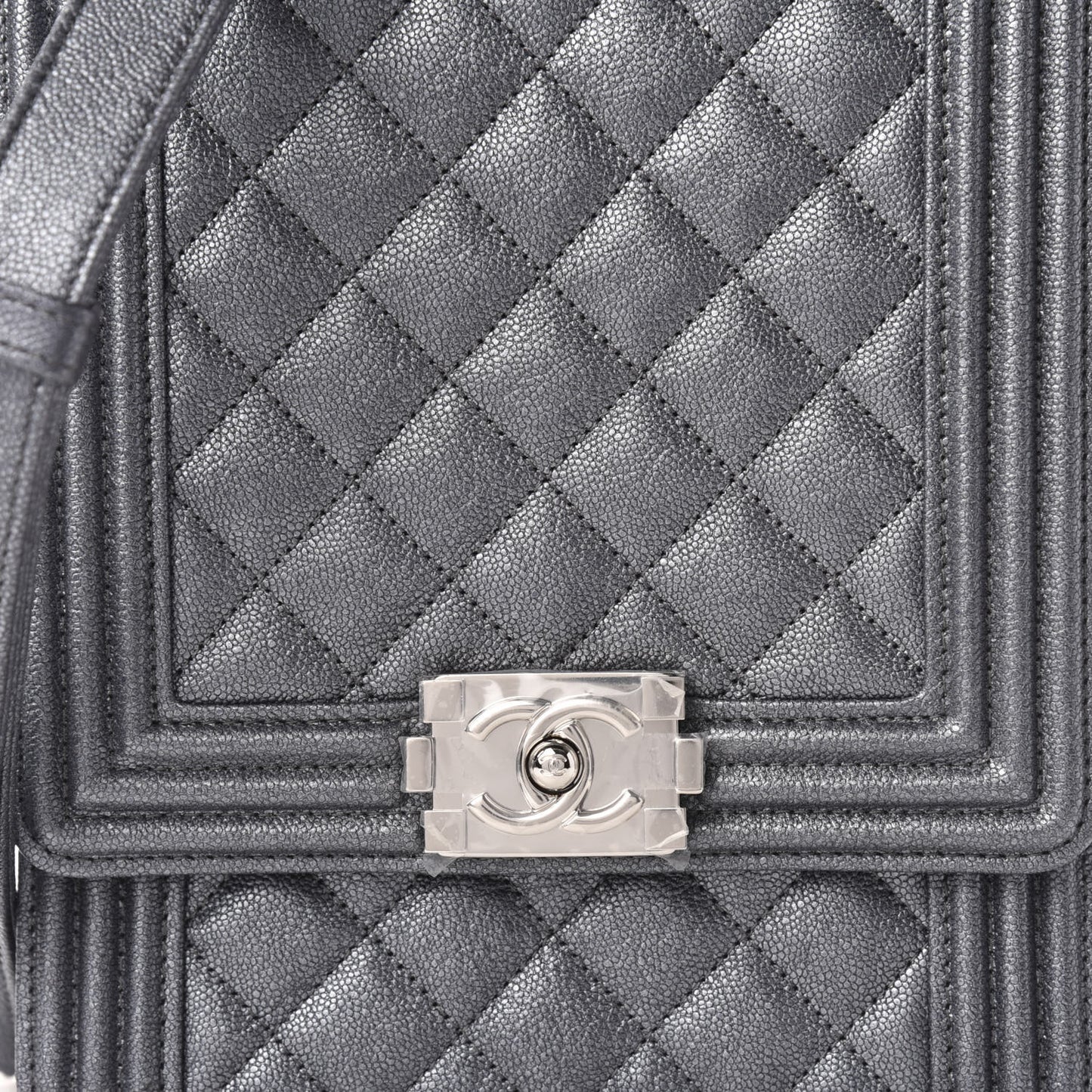 Iridescent Caviar Quilted North South Boy Flap Silver