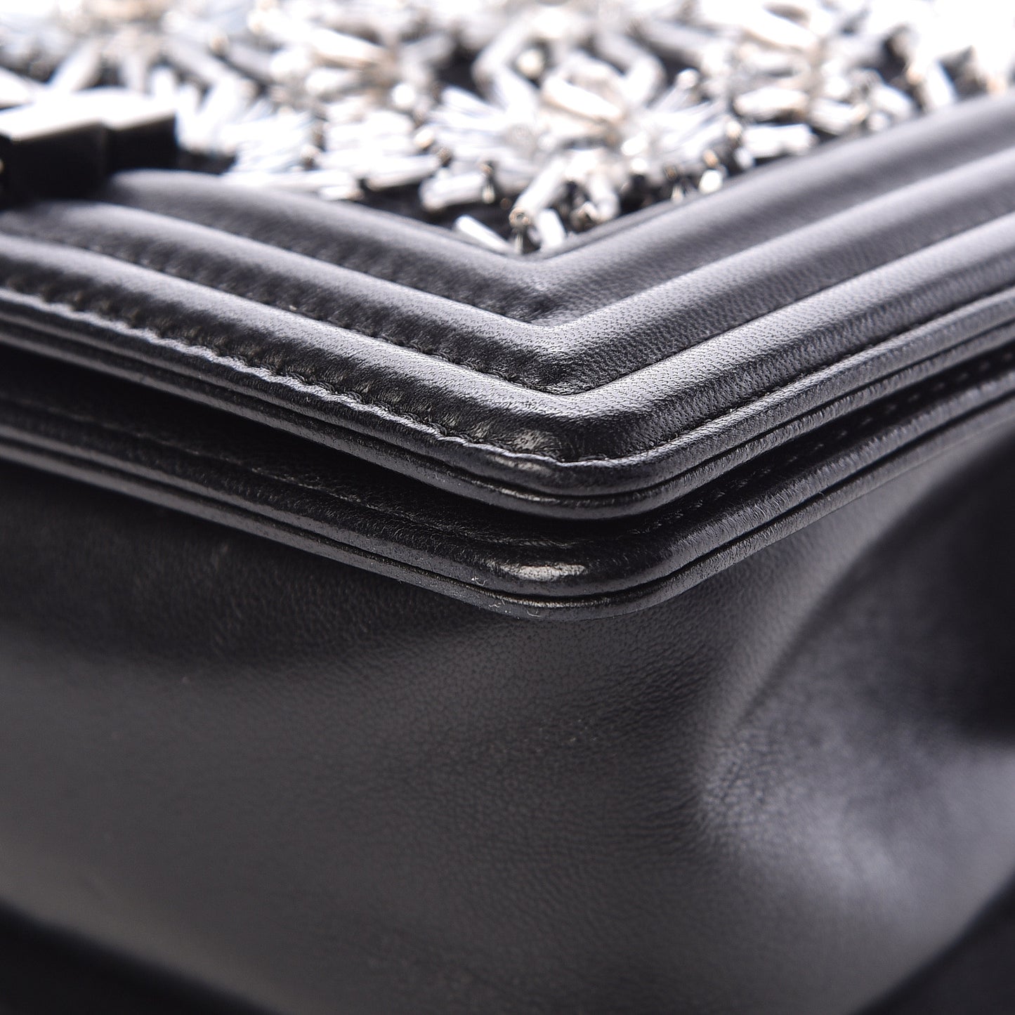 Lambskin Satin LED Metal Small Boy Flap Black