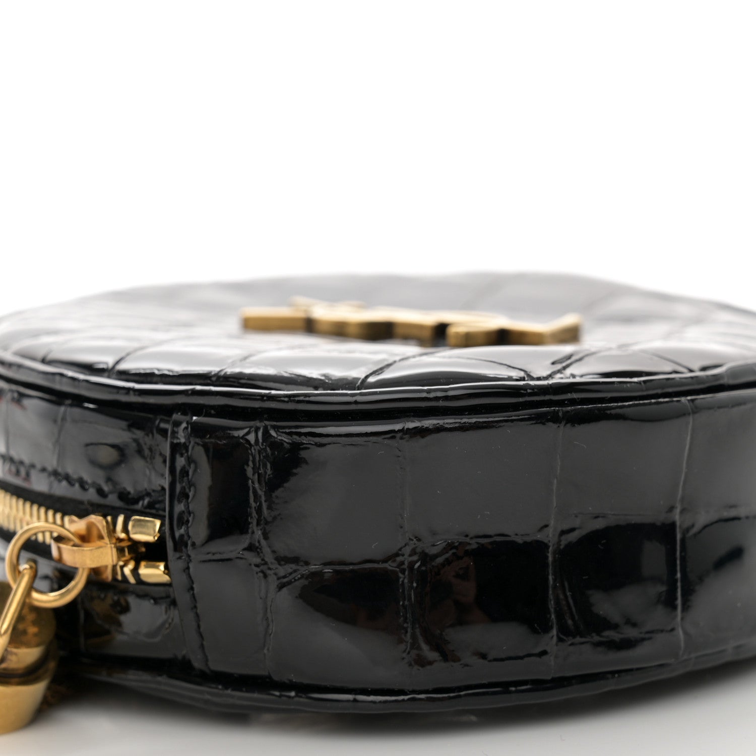 Saint Laurent Patent Crocodile Embossed Round Belt Bag Black 9 of 10