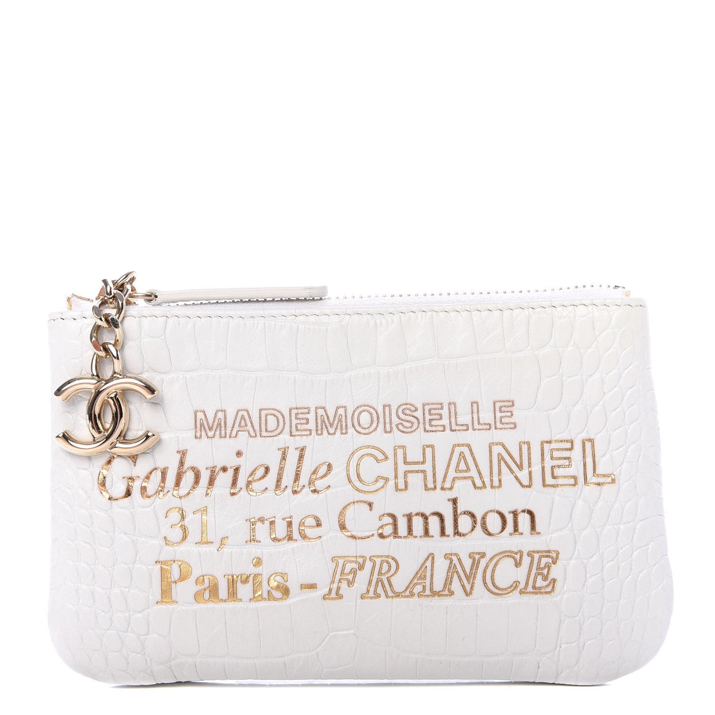 Calfskin Crocodile Embossed Cocodile Cosmetic Case White Gold