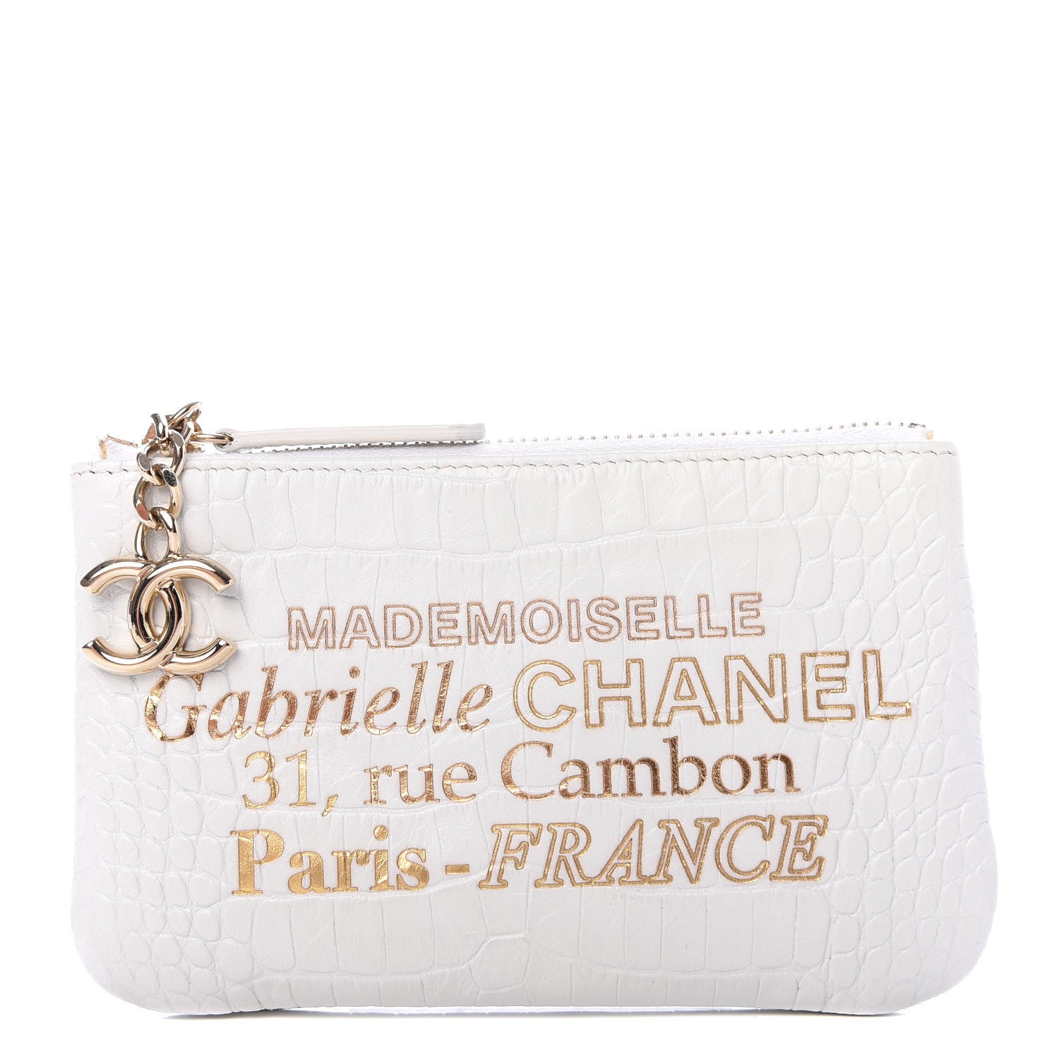 Chanel Calfskin Crocodile Embossed Cocodile Cosmetic Case White Gold 1 of 8
