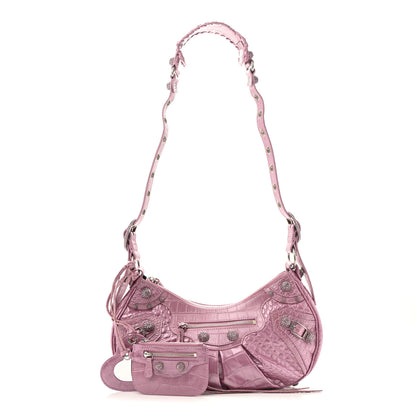 Balenciaga Metallic Extra Supple Calfskin Crystal Crocodile Embossed Small Le Cagole Shoulder Bag Pink 3 of 16