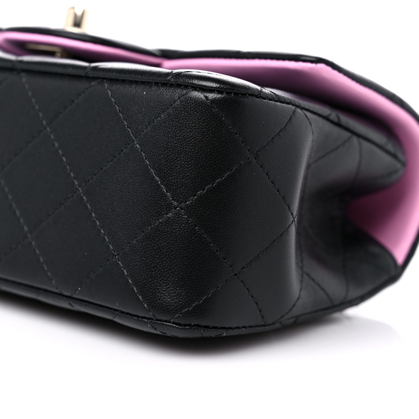 Lambskin Quilted Bi-Color Mini Top Handle Rectangular Flap Black Lilac