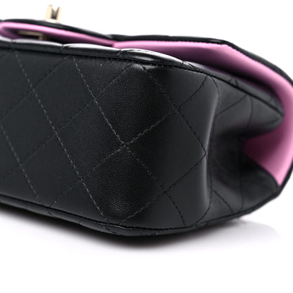 Chanel Lambskin Quilted Bi-Color Mini Top Handle Rectangular Flap Black Lilac 9 of 10
