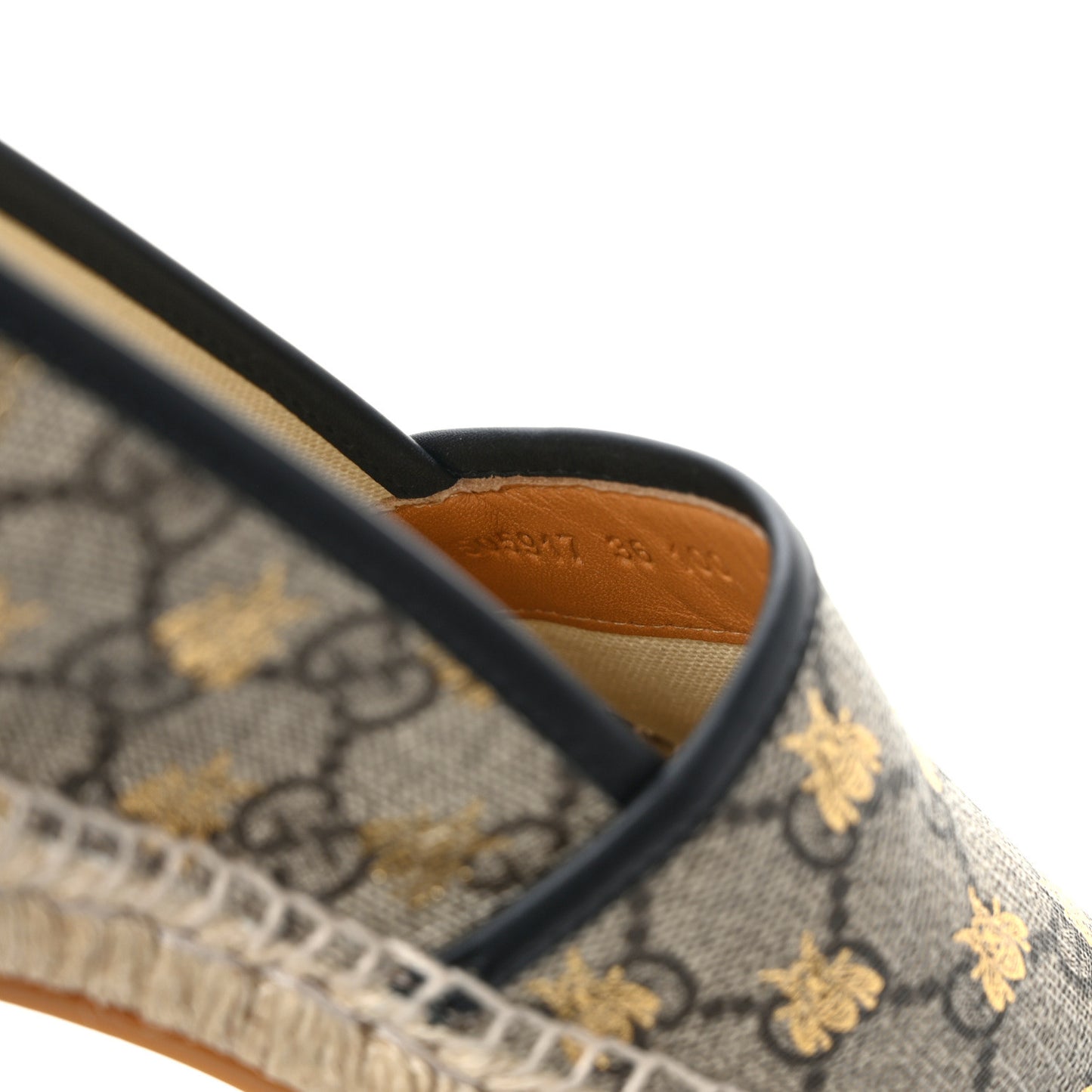 GG Supreme Monogram Bees Espadrille Flats 36 Beige Ebony Oro Black
