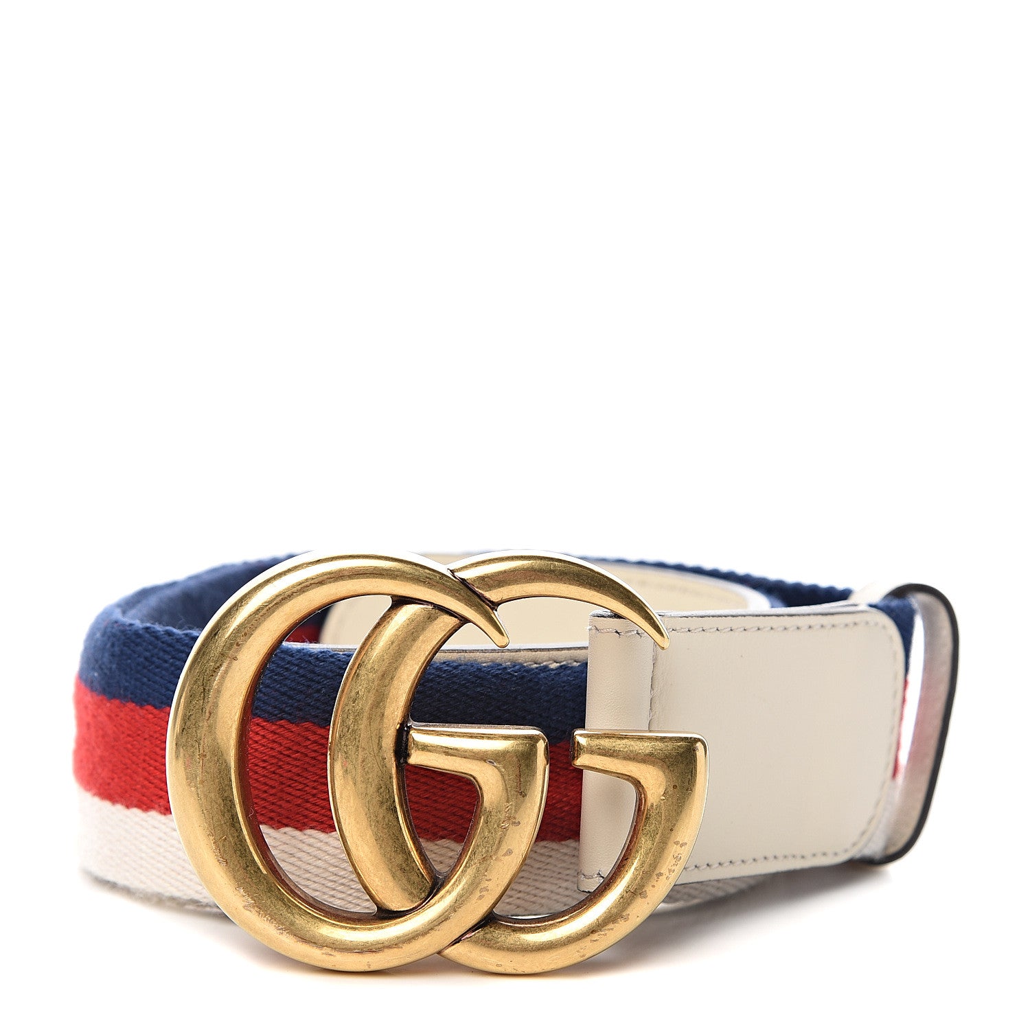 Gucci Nylon Calfskin Sylvie Web Double G 40mm Belt 80 32 Mystic White Hibiscus Red Maritime 1 of 5