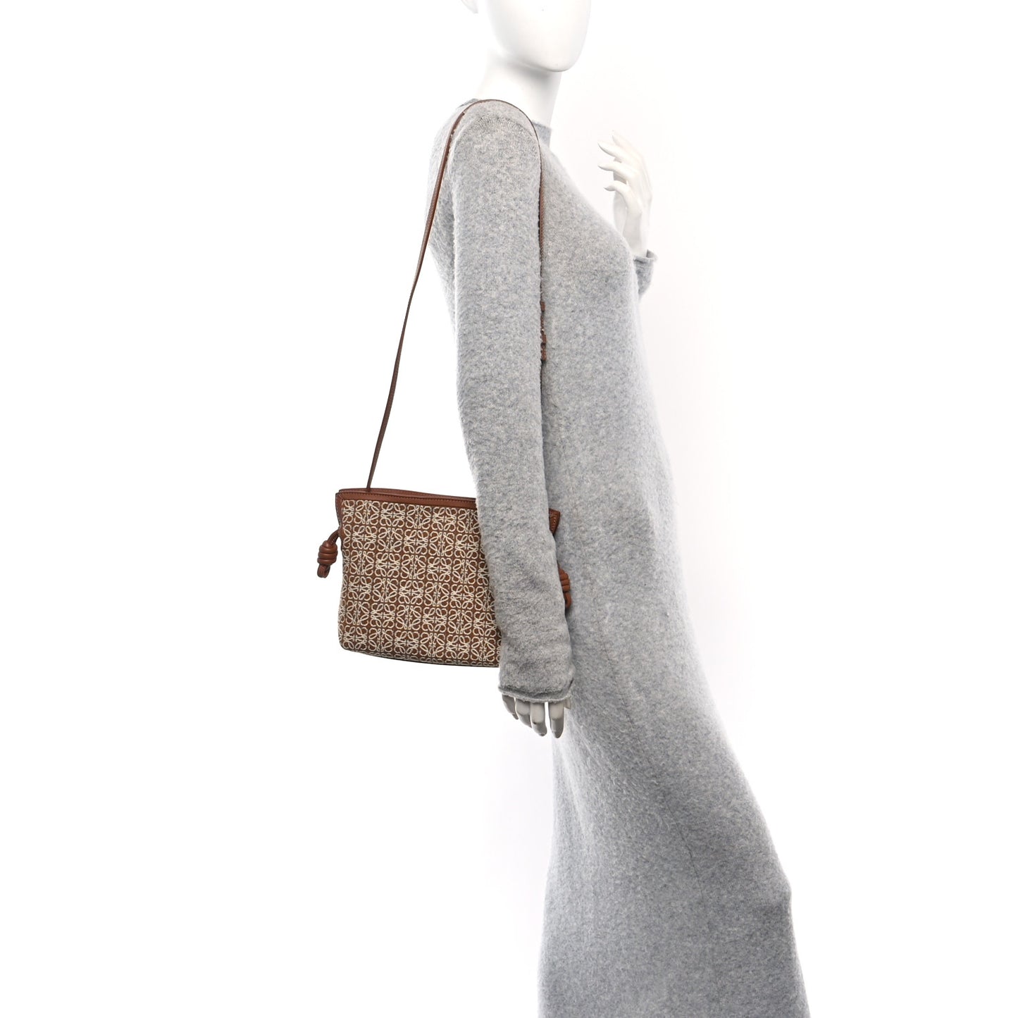 Jacquard Anagram Calfskin Mini Flamenco Knot Clutch Tan Pecan