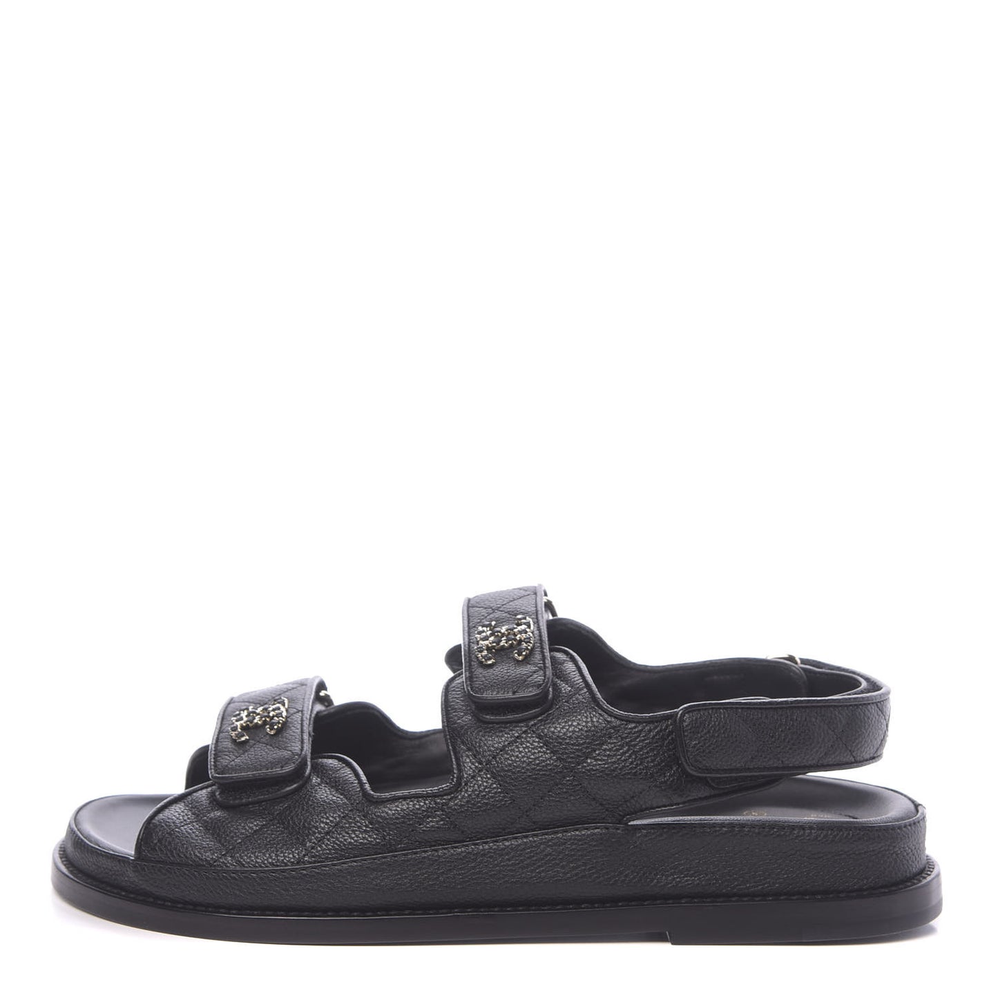 Grained Calfskin Velcro Dad Sandals 38.5 Black
