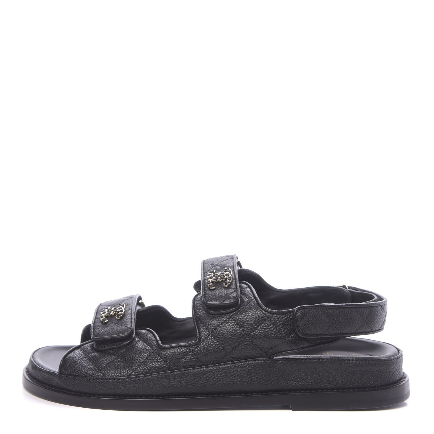 Chanel Grained Calfskin Velcro Dad Sandals 38.5 Black 1 of 8