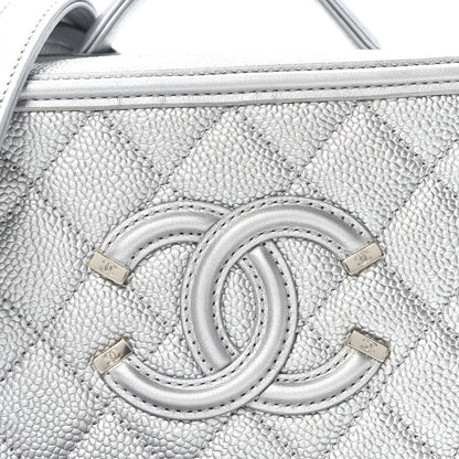 Chanel Metallic Caviar Quilted Small CC Filigree Vanity Case Silver 8 of 10